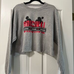 Disney Gray and Red Mickey & Minnie Crop Sweater